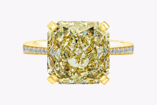 GIA Certified 6.54 Carats Radiant Cut Yellow Diamond Engagement Ring in Yellow Gold