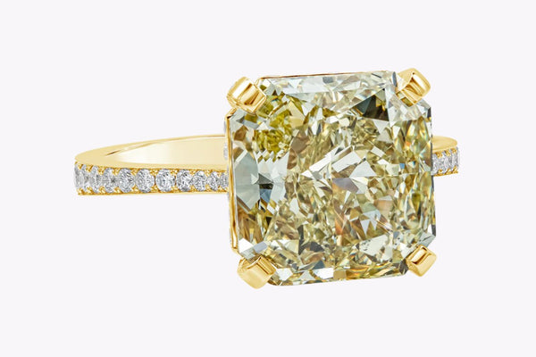 GIA Certified 6.54 Carats Radiant Cut Yellow Diamond Engagement Ring in Yellow Gold