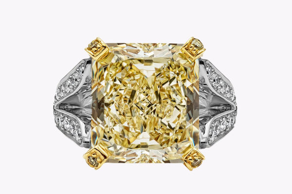 GIA Certified 13.95 Carats Radiant Cut Yellow Diamond Engagement Ring in Platinum