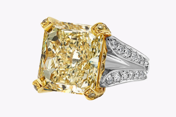 GIA Certified 13.95 Carats Radiant Cut Yellow Diamond Engagement Ring in Platinum