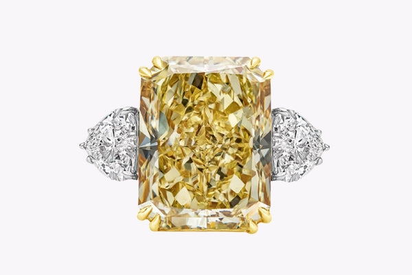 GIA Certified 17.25 Carats Yellow Diamond Three-Stone Engagement Ring in Platinum