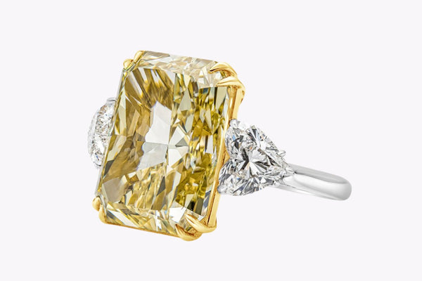 GIA Certified 17.25 Carats Yellow Diamond Three-Stone Engagement Ring in Platinum