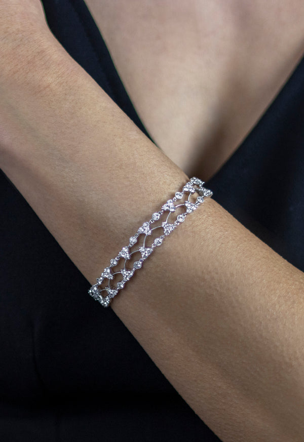 4.75 Carats Total Brilliant Round Diamonds Open Work Bracelet in White Gold