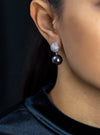 1.56 Carat Diamond and Tahitian Black Pearl Dangle Earrings in White Gold