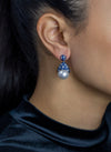 3.07 Carat Blue Sapphire and South Sea Pearl Drop Earrings in White Gold