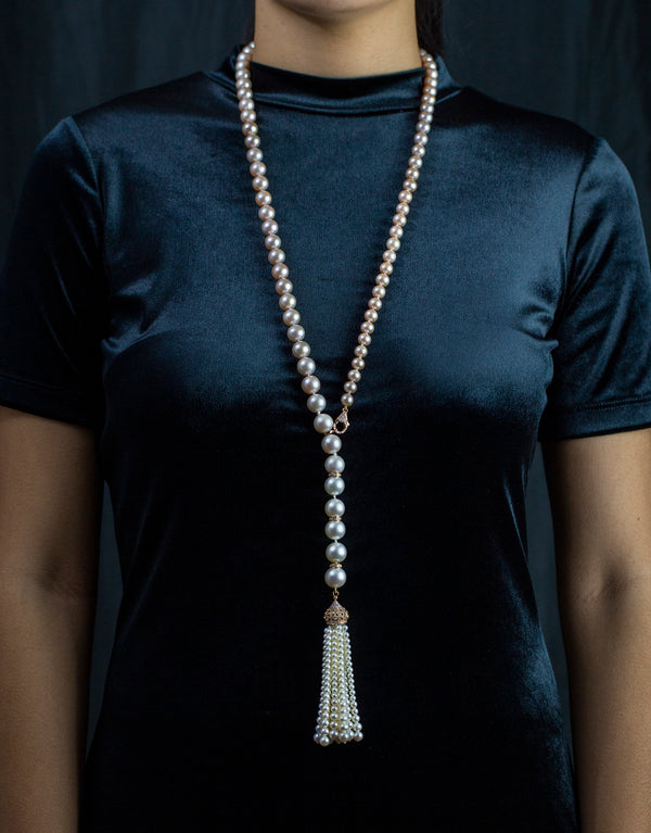 Pink & White South Sea Pearl Opera Length Tassel Necklace