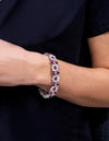 38.21 Carats Total Mixed-Cut Ruby and Diamond Cluster Bracelet in White Gold