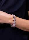 38.21 Carats Total Mixed-Cut Ruby and Diamond Cluster Bracelet in White Gold