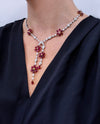 41.90 Carats Total Mix-Cut Ruby with Diamonds Flower Necklace in White Gold and Platinum
