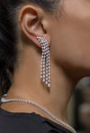 7.58 Carat Total Four Strand Pear Cut Diamond Dangle Drop Earrings in White Gold