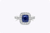 No Heat Blue Sapphire and Diamond Halo Engagement Ring