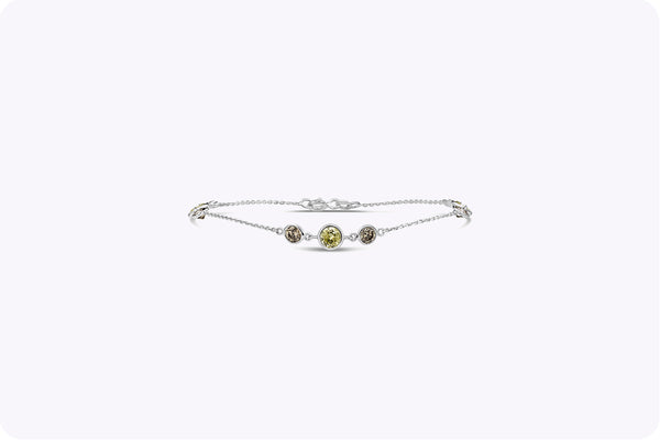 2.08 Carats Total Round Cut Brown & Yellow Diamond Bracelet in White Gold