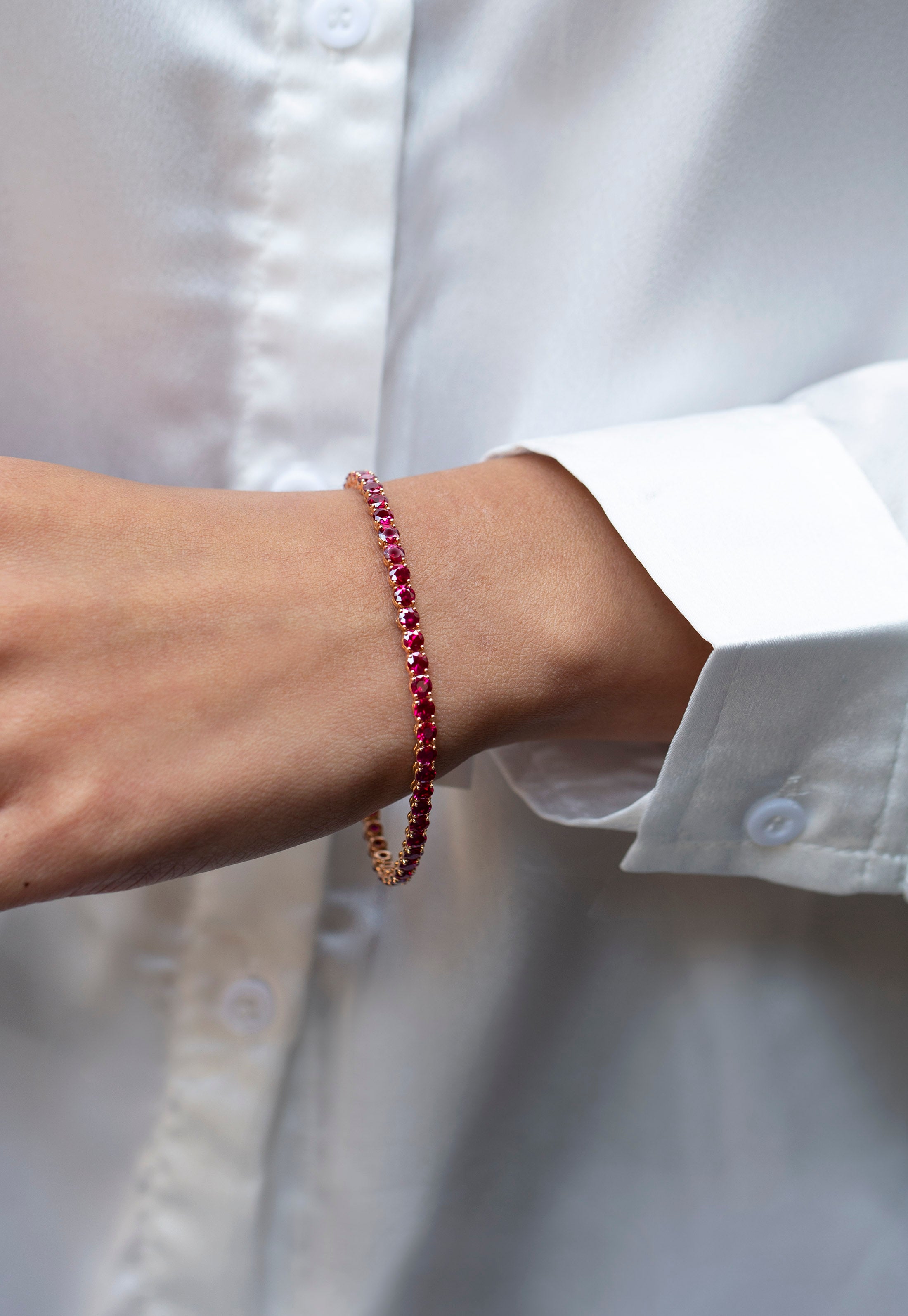 9.39 Carat Total Brilliant Round Cut Burmese Ruby Tennis Bracelet in Rose Gold