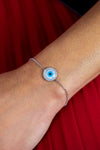 0.21 Carat Total Round Diamond Mother of Pearl Evil Eye Bracelet in White Gold