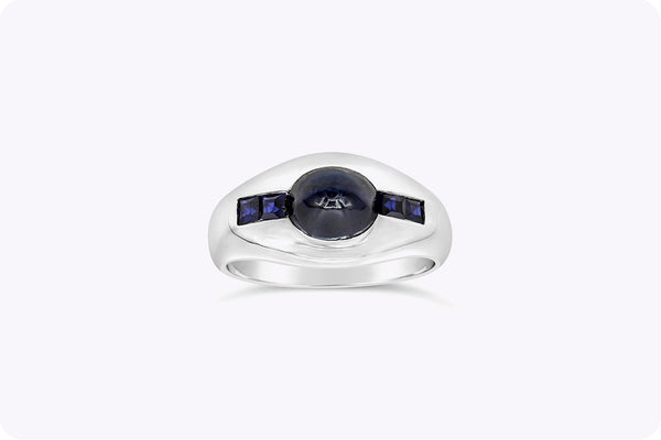 Cabochon Blue Sapphire Platinum Wedding Ring