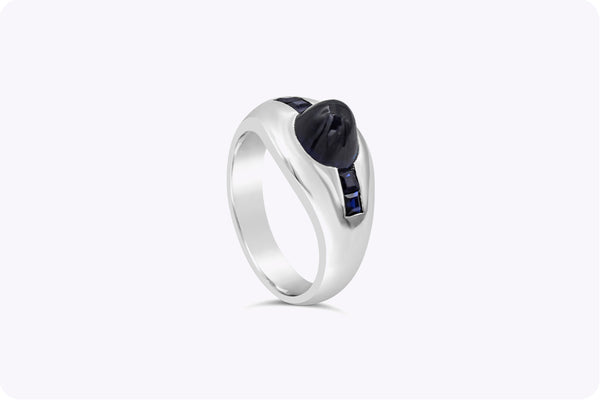 Cabochon Blue Sapphire Platinum Wedding Ring