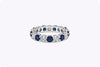 4.19 Carats Total Alternating Blue Sapphire and Diamond Wedding Band Ring in White Gold