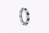 4.19 Carats Total Alternating Blue Sapphire and Diamond Wedding Band Ring in White Gold