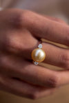 12 mm Golden South Sea Pearl & Diamond Cocktail Ring in White Gold