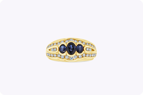 Three-Stone Blue Sapphire and Diamond Fashion Ring