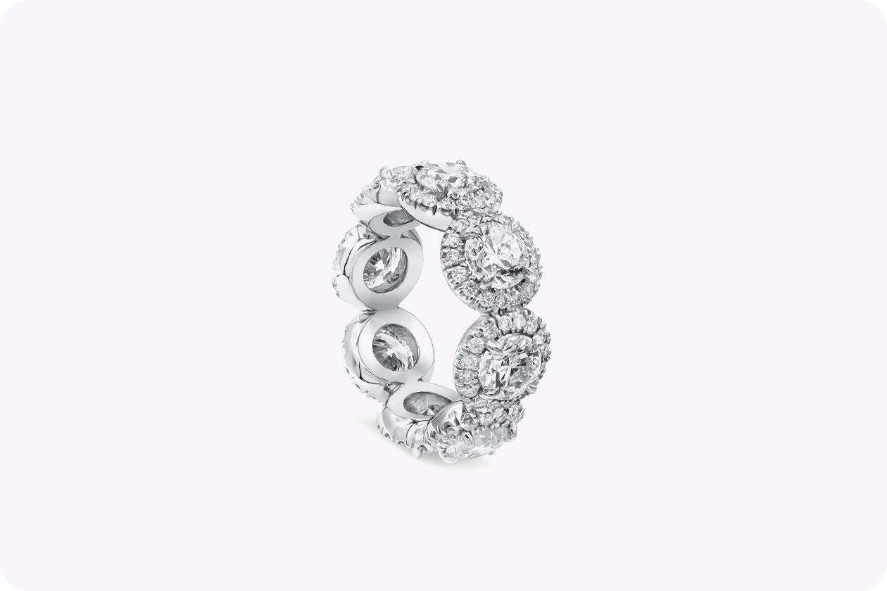 4.62 Carats Round Diamond Halo Eight-Stone Eternity Wedding Band in Platinum