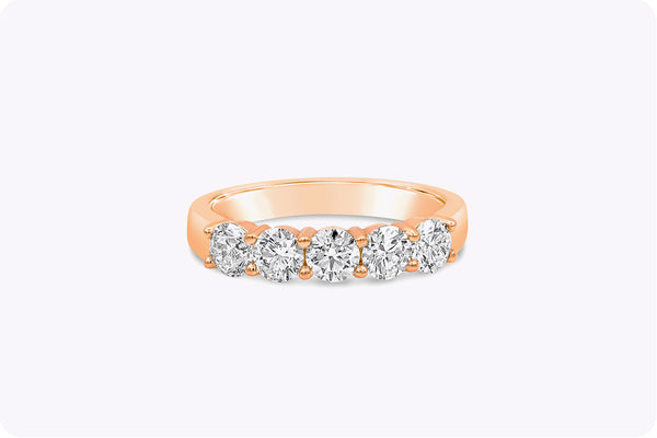 1.20 Carat Total Round Diamond Five-Stone Wedding Band Ring in Rose Gold