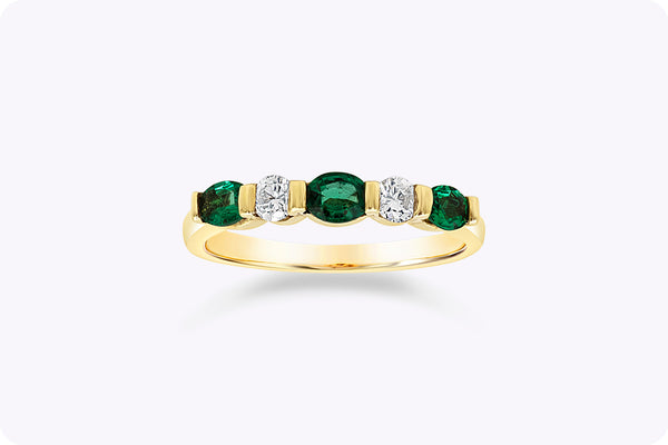 0.5 Green Emerald and Diamond Five Stone Ring
