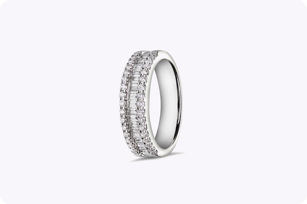 0.74 Carats Total Baguette and Round Diamond Wedding Band in White Gold