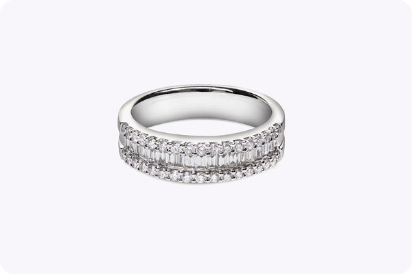 0.74 Carats Total Baguette and Round Diamond Wedding Band in White Gold