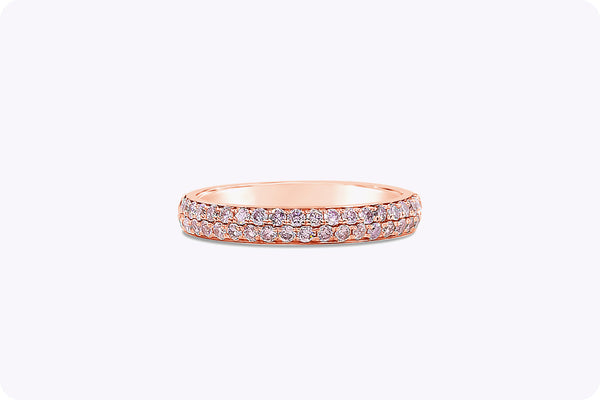 Two-Row Micro-Pave Pink Diamond Wedding Band in Rose Gold