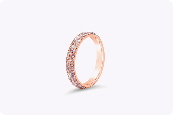 Two-Row Micro-Pave Pink Diamond Wedding Band in Rose Gold