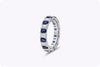 5.01 Carat Total Alternating Emerald Cut Blue Sapphire and Diamond Eternity Wedding Band Ring in Platinum