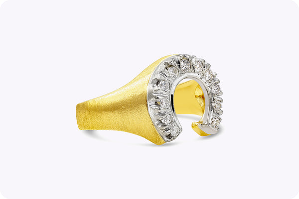 Vintage 0.40 Carats Brilliant Round Diamond Horseshoe Design Men's Ring in Yellow Gold