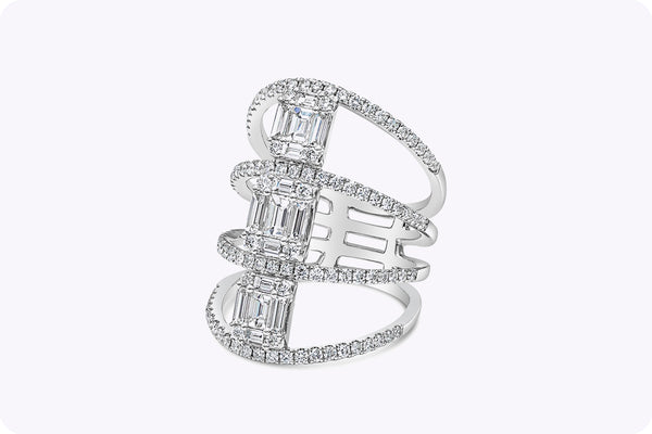 2.02 Carats Total Mixed Cut Diamond Four-Row Fashion Ring in White Gold