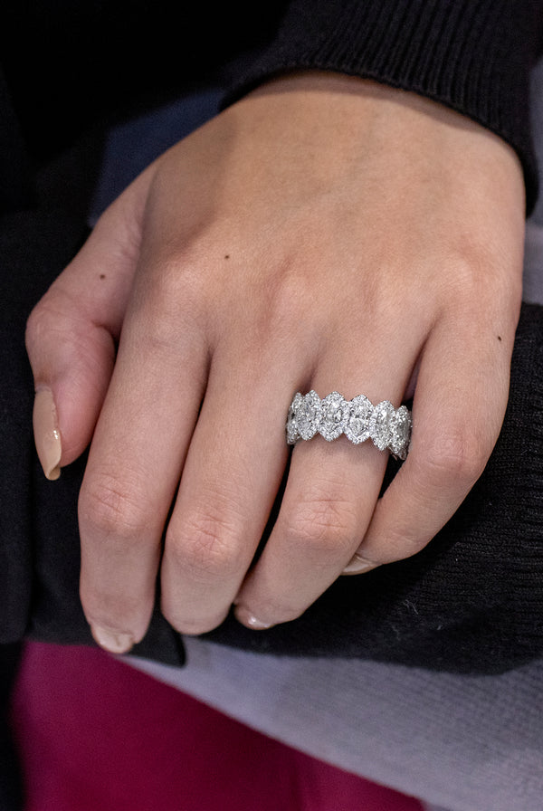 4.25 Carats Marquise Cut Diamonds Halo Eternity Fashion Ring in Platinum