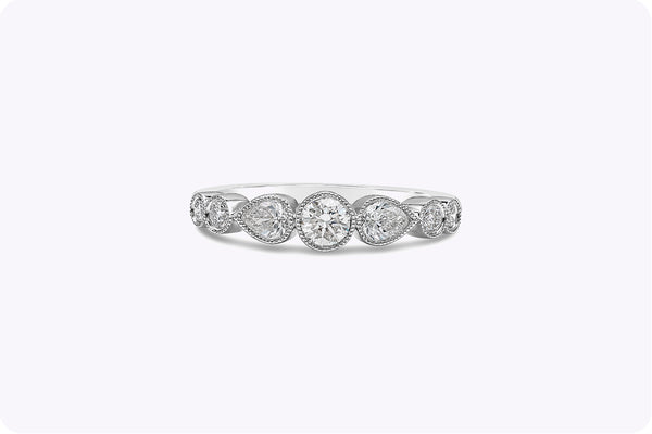 0.62 Carats Total Round and Pear Shape Diamond Wedding Band Ring in White Gold