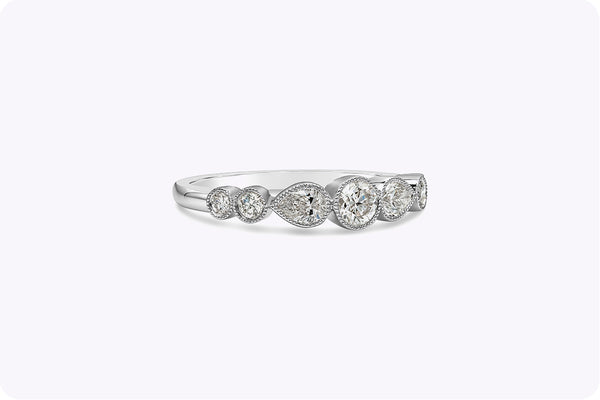 0.62 Carats Total Round and Pear Shape Diamond Wedding Band Ring in White Gold