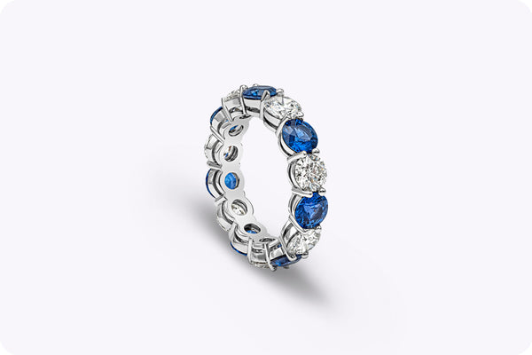 6.95 Carats Total Alternating Round Blue Sapphire and Diamond Eternity Wedding Band in Platinum