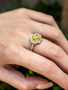 2.21 Carats Total Heart Shape Yellow Diamond Clover Leaf Fashion Ring in Platinum