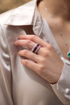7.54 Carats Total Oval Cut Ruby and Diamonds Stretchable Fashion Ring in White Gold