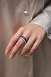 7.54 Carats Total Oval Cut Ruby and Diamonds Stretchable Fashion Ring in White Gold