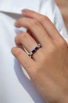 4.43 Carat Total Blue Sapphire and Emerald Cut Diamond Wedding Band in Platinum