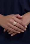 2.57 Carat Total Three Row Mixed Cut Diamond Fashion Ring in Yellow Gold