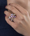 8.76 Carat Total Multicolor Cabochon Intertwined Fashion Ring in Rose Gold