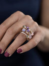 8.76 Carats Total Multicolor Cabochon Intertwined Fashion Ring in Rose Gold