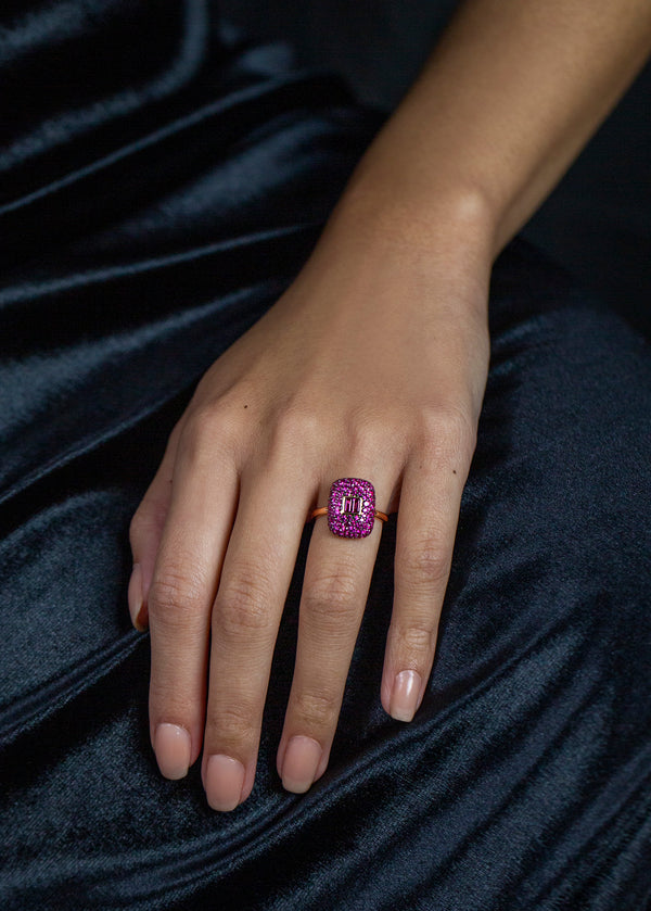 1.85 Carats Total Mixed-Cut Red Ruby Fashion Ring in Rose Gold