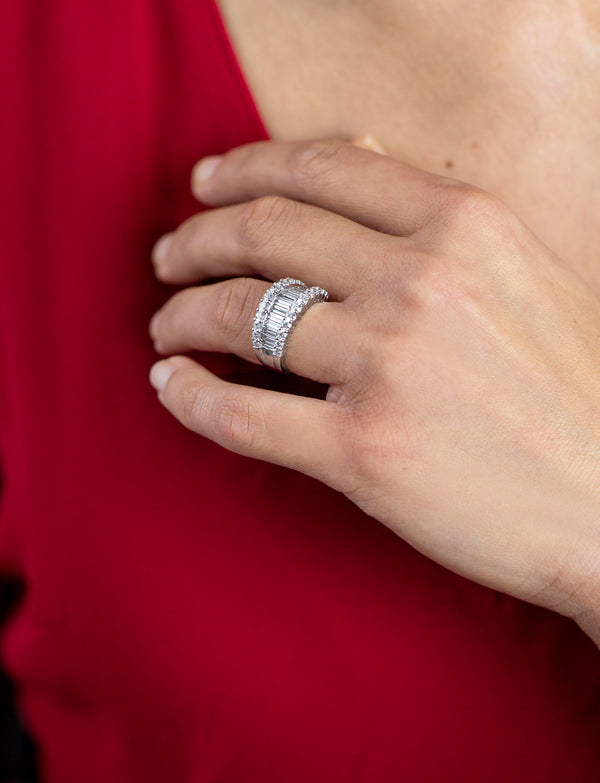 2.65 Carat Total Baguette and Round Diamond Wide Fashion Ring in White Gold