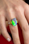 GIA Certified 5.75 Carats Natural Black Opal & Yellow Diamond Fashion Ring in Yellow Gold & Platinum