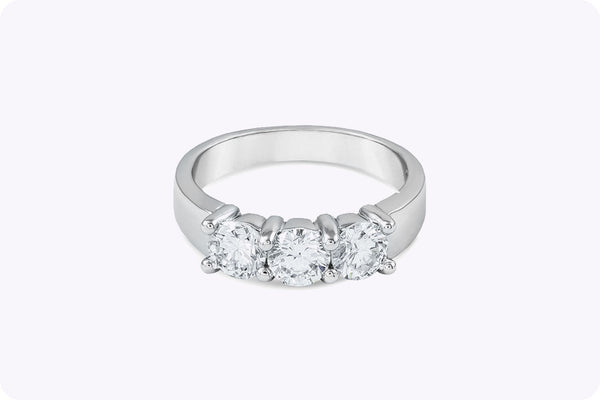 1.53 Carats Total Brilliant Round Cut Diamond Three-Stone Wedding Band in White Gold