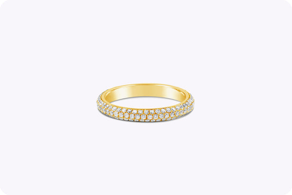 Brilliant Round Diamond Three Row Pave Wedding Band